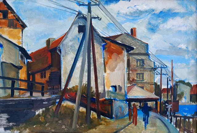 Köhler Kliefert, Brigitte "Straße in Waren (Müritz)", Öl auf Pappe, 1956, Maße 50x73 cm 