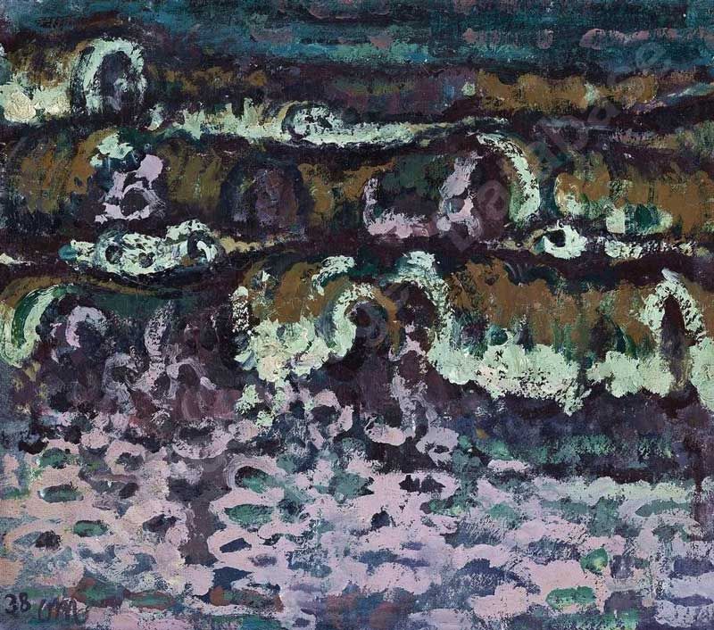 Manigk, Otto „Wellen I“, Öl auf Pappe, unten links datiert und monogrammiert, 1938, Maße: 33x38 cm, WVZ-Nr. 85