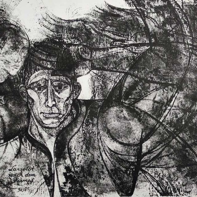 Kandt-Horn, Susanne „Lanzelot nach dem Kampf“, Lithografie, unten links signiert, datiert und betitelt, 1968, Maße: 52x60 cm (St.), WVZ-Nr. D 68/1
