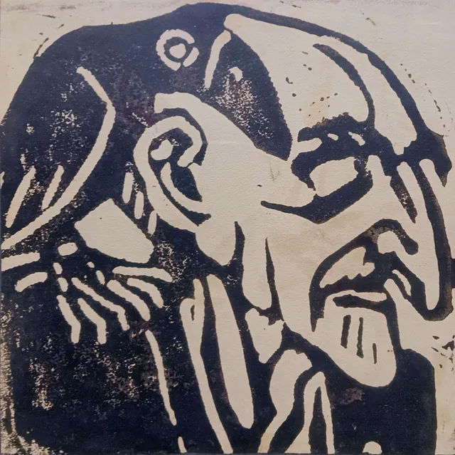 Rohlfs, Christian „Hexe und Rabe“, Linolschnitt, 1913-14, Maße 21x21 cm