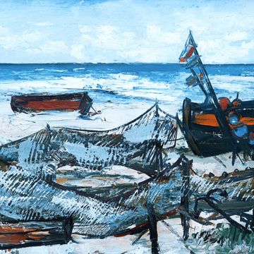 Lietz, Heinrich „Am Fischerstrand“, Öl auf Malpappe, 1967, 30x40 cm