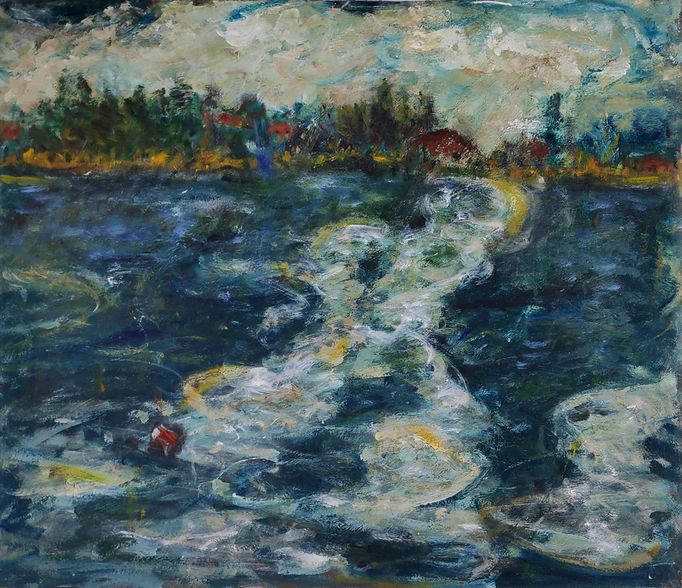 Schmiterlöw, Bertram von - Heckwelle, Öl auf Hartfaser, 1984, Maße 80x70 cm