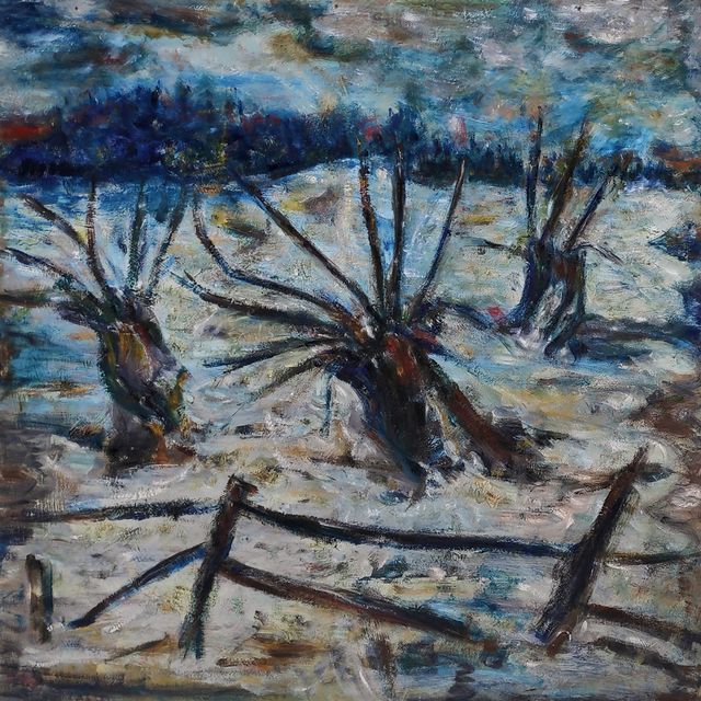 Schmiterlöw, Bertram von - Weiden im Winter, Öl auf Hartfaser, um 1980, Maße 80x80 cm