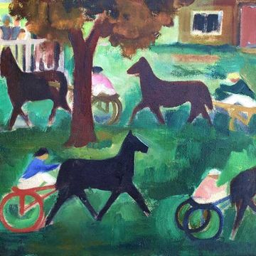 Köhler-Kliefert, Brigitte „Beim Trabrennen“, Öl auf Leinwand, um 1955, 35,5x47 cm