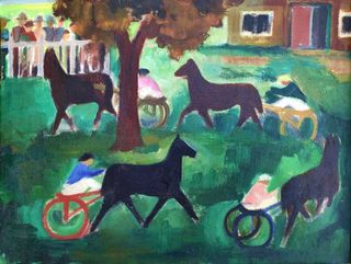 Köhler-Kliefert, Brigitte „Beim Trabrennen“, Öl auf Leinwand, um 1955, 35,5x47 cm