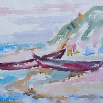 Duda, Fritz „Fischerboote am Streckelsberg bei Koserow“, Aquarell, um 1948, 41,2x58,5 cm