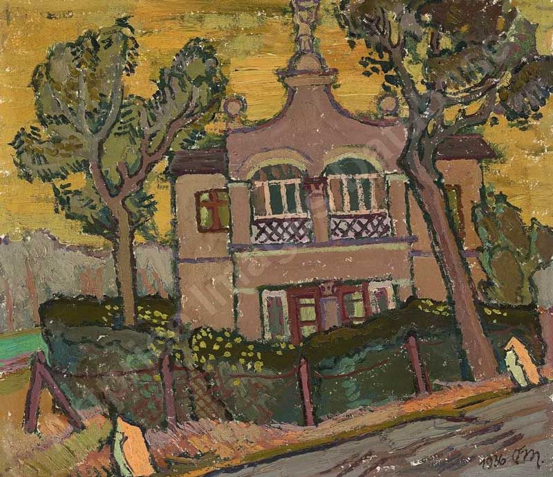 Manigk, Otto "Haus mit Vorgarten", Öl auf Pappe, unten rechts monogrammiert und datiert, 1936, Maße: 33x38 cm, WVZ-Nr. 76