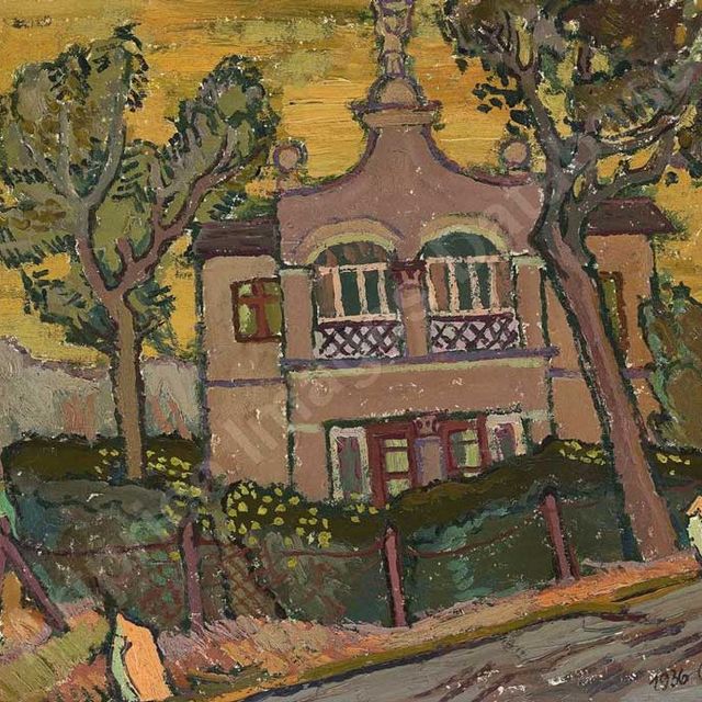 Manigk, Otto "Haus mit Vorgarten", Öl auf Pappe, unten rechts monogrammiert und datiert, 1936, Maße: 33x38 cm, WVZ-Nr. 76