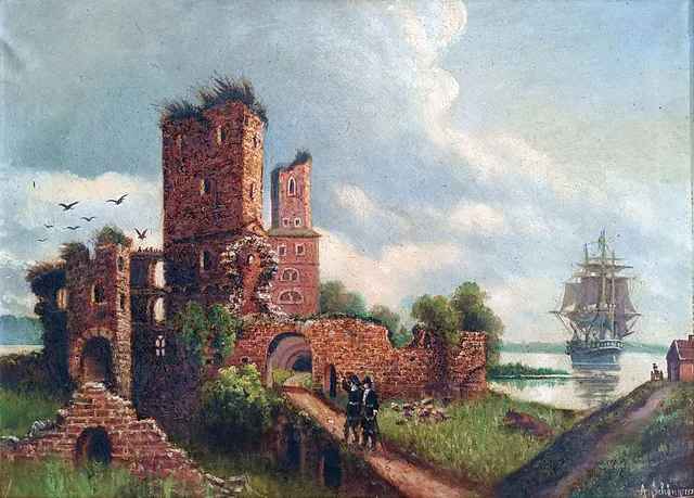 Schöngrün, Alexis Carl Gottfried "Prospekt des alten herzoglichen Schlosses von Wolgast von der Mittagseite", Öl auf Leinwand, um 1920, Maße 58x80 