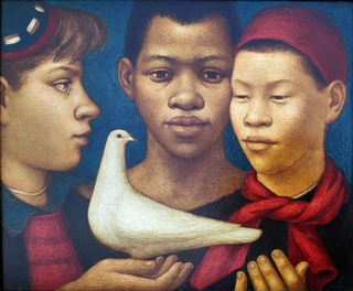 Hakenbeck, Harald „Jugend der Welt schützt den Frieden“, Öl/Tempera, 1954