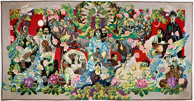 Kandt Horn, Susanne "Eines Tages werden die Menschen wie Brüder leben", Gobelin, 1983, Maße 200x382 cm 