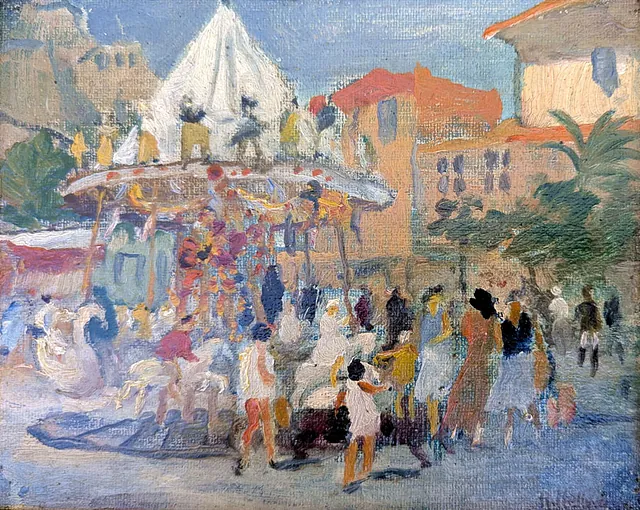 Rudolf Hellwag (1867 Innsbruck - 1942 Berlin) Fête des Enfants (Kinderfest in Monte Carlo), Öl, 1932, 16,2x21 cm