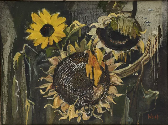 Walter Womacka - Drei Sonnenblumen, Öl 2003