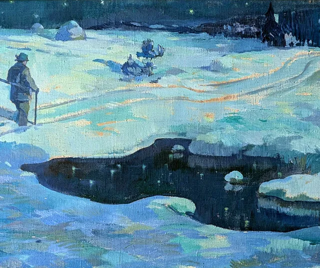 Scheele, Hugo "Heimkehrender Jäger", Öl, um 1920, 40x67 cm