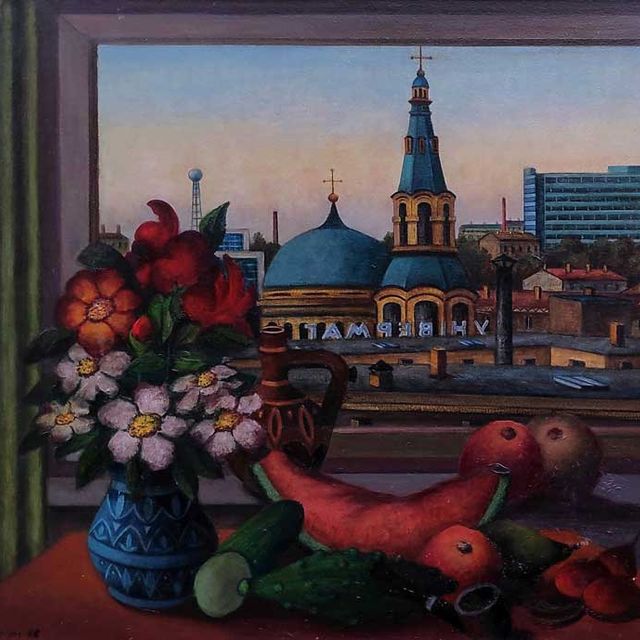 Stephan, Oskar Erich "Stilleben vor Odessaer Hafen", Öl auf Hartfaser, unten links signiert und datiert, 1983, 90x64 cm