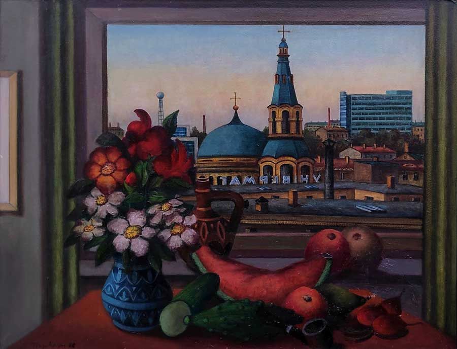 Stephan, Oskar Erich "Stilleben vor Odessaer Hafen", Öl auf Hartfaser, unten links signiert und datiert, 1983, 90x64 cm