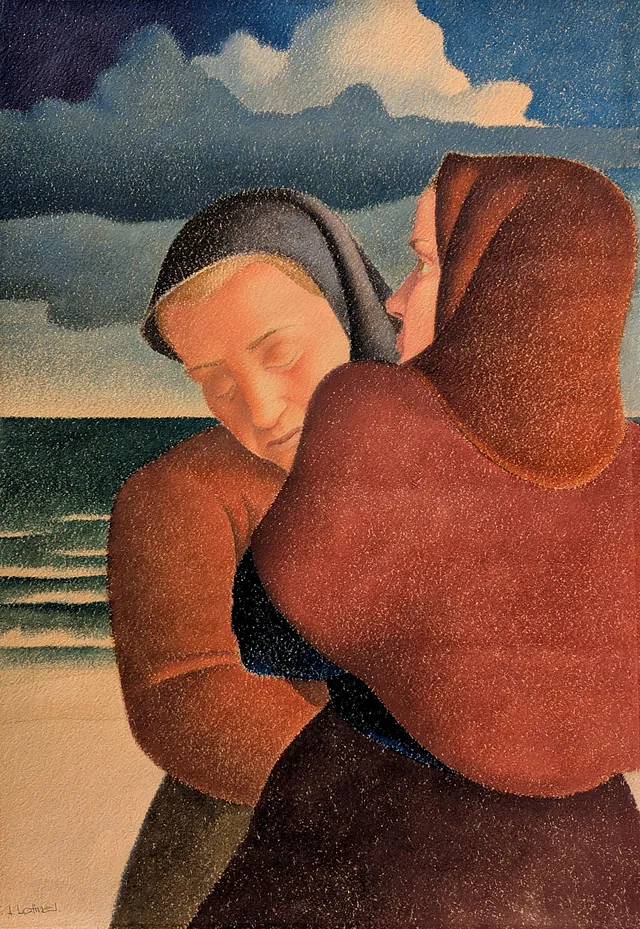 Konrad Adolf Lattner - Zwei Frauen am Meer 70 x 50 cm, Gouache um 1970
