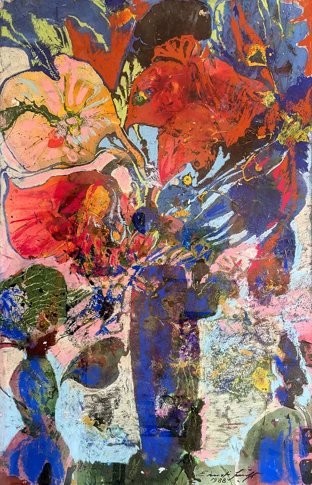 Ernst Fuchs - Blüten I 79 x 51 cm, Mischtechnik, 1988