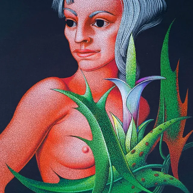 Lattner, Konrad Adolf „Frauenakt auf schwarzem Grund“, Wachsmalkreide auf schwarzem Karton, um 195060, 70x50 cm