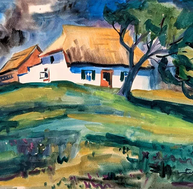 Weber, Lothar "Haus in Zempin", Aquarell, 1972, 35,8x59 cm