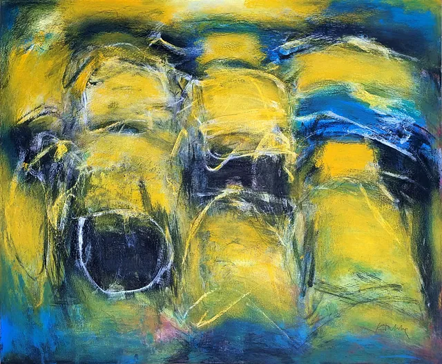 Krabbe, Norbert - Wenn das Gelb das Grau aufbricht..., Acryl, 2024, 100x120 cm