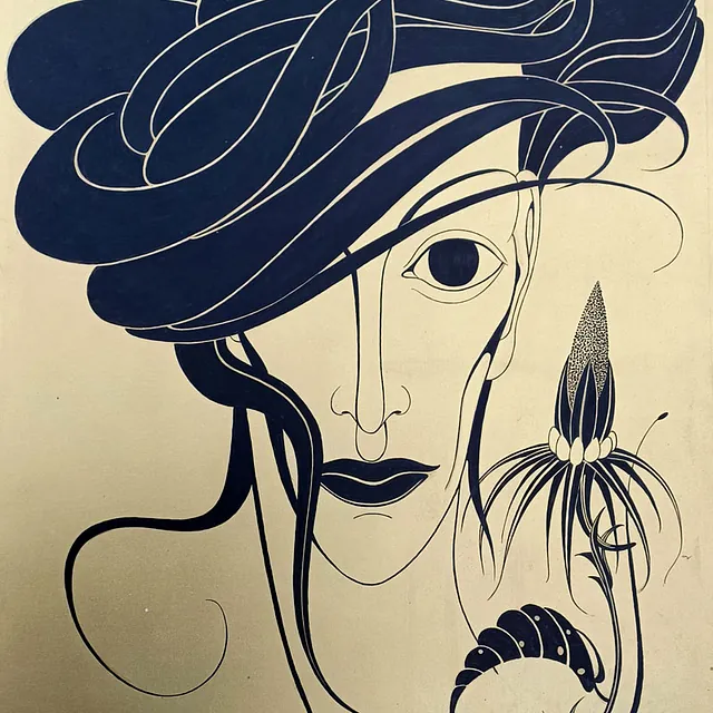 Lattner, Konrad Adolf „Frauenkopf“, Tusche auf goldfarbenem Grund, ohne Jahr, 68x48 cm