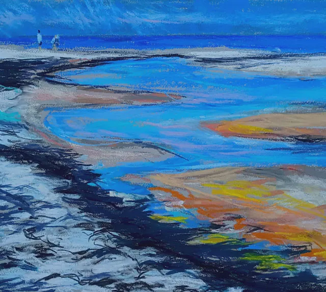 Olsen, Ellena „Strandgang“, Pastell auf grauem Karton, 2023, 36X50 cm