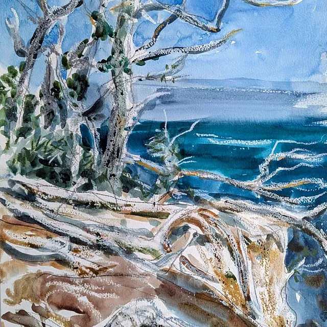 Oie IV - Am Steintisch, Aquarell-Mischtechnik, 2025