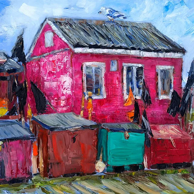 Olsen, Ellena „Das Haus der Fischerin“, Öl auf Leinwand, 2022, 50x60 cm