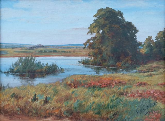 Kruse-Lietzenburg, Oskar „Seeufer vor weiter Landschaft“, Öl auf Malpappe, 1903, 30x40 cm