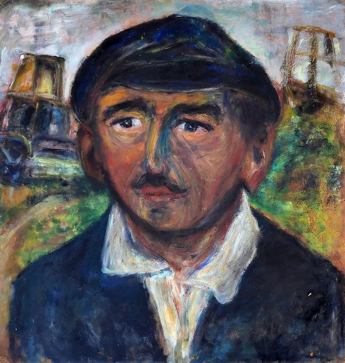 Schmiterlöw, Bertram von -LPG-Bauer, Öl auf Hartfaser, um 1980, Maße 64x61 cm