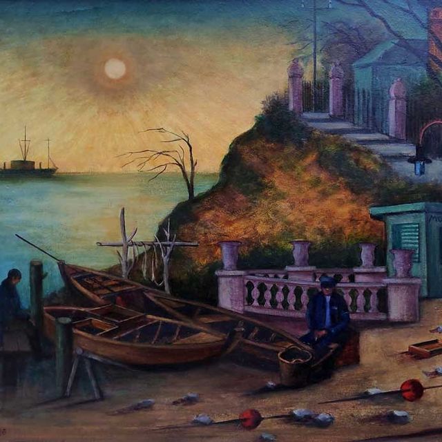 Stephan, Oskar Erich "16.Station in Odessa", Öl auf Hartfaser, unten links signiert und datiert, 1986, 70x90 cm