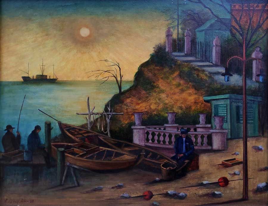 Stephan, Oskar Erich "16.Station in Odessa", Öl auf Hartfaser, unten links signiert und datiert, 1986, 70x90 cm