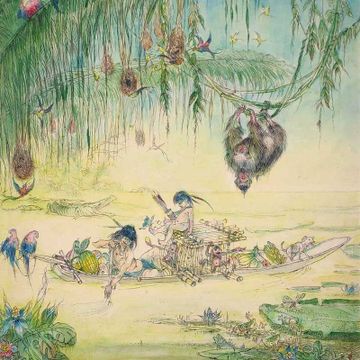 Goßmann, Gerhard „Am Amazonas I (Faultier)“, aquarellierte Federzeichnung, 1944, 27,8x24,2 cm