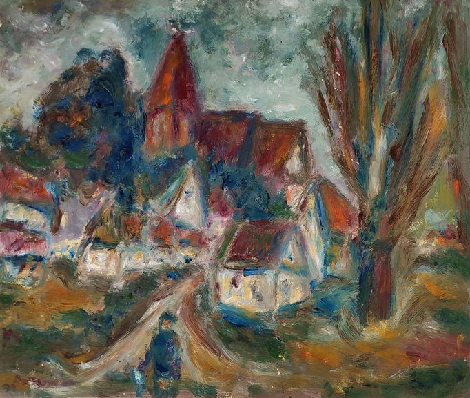 Schmiterlöw, Bertram von -Blick auf Richtenberg, Öl auf Hartfaser, um 1970, Maße 50x59 cm
