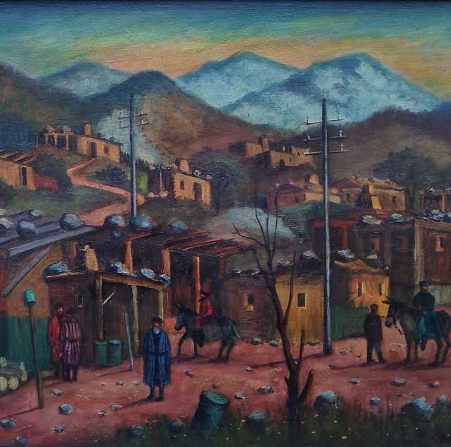 Stephan, Oskar Erich "Im Kischlak Sidi (Pamir), Öl auf Hartfaser, 1983, 60x75 cm