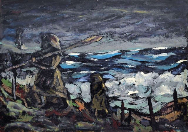 Hippold, Erhard „Tosende See vor Ahrenshoop“, Öl, 1958, Maße 60x84 cm