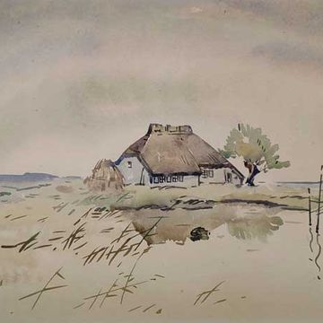 Scheele, Hugo „Alter Katen am Bodden“, Aquarell, 1941, 27,2x46,6 cm