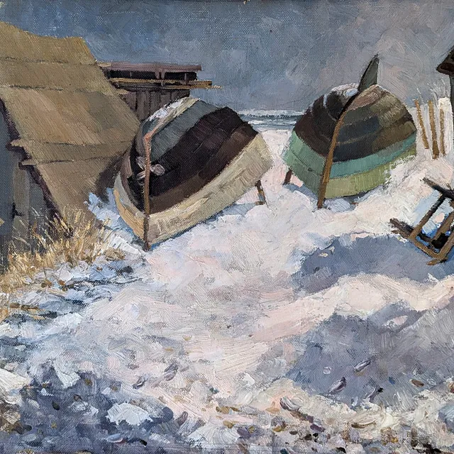Franz, Theo "Fischerhütte in Zempin", Öl, 1957, 37,5x49 cm