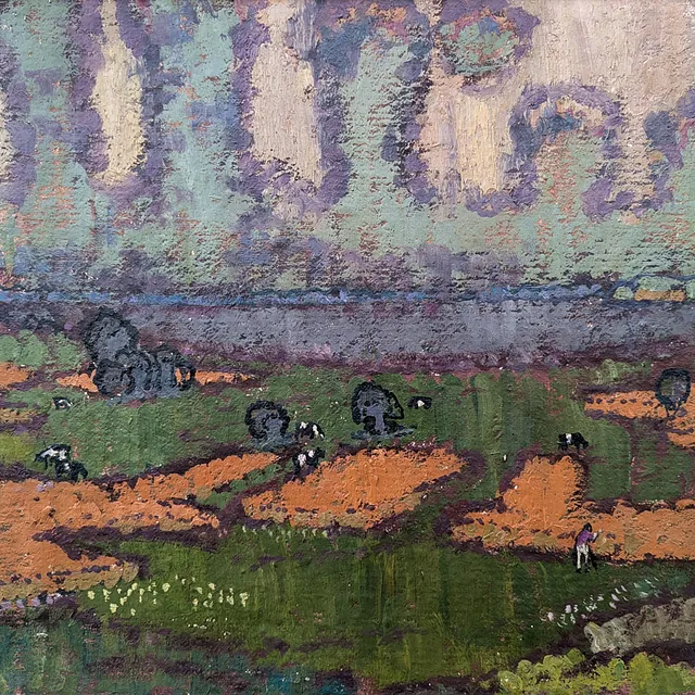 Manigk, Otto "Felder mit hängenden Regenwolken", Öl, um 1937, 33x38 cm