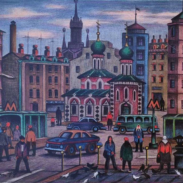 Stephan, Oskar Erich "Mogina-Platz", Kreide-Kohle-Filzstiftzeichnung, unten links signiert und datiert, 1977, 51x68 cm (Bl.)