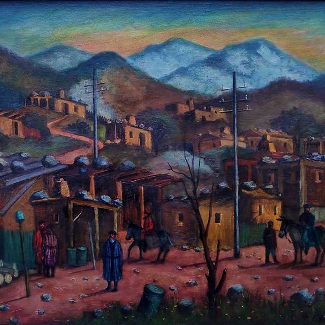 Stephan, Oskar Erich "Im Kischlak Sidi (Pamir), Öl auf Hartfaser, unten rechts signiert und datiert, 1983, 60x75 cm