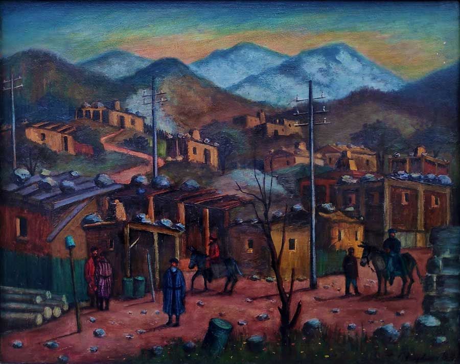 Stephan, Oskar Erich "Im Kischlak Sidi (Pamir), Öl auf Hartfaser, unten rechts signiert und datiert, 1983, 60x75 cm