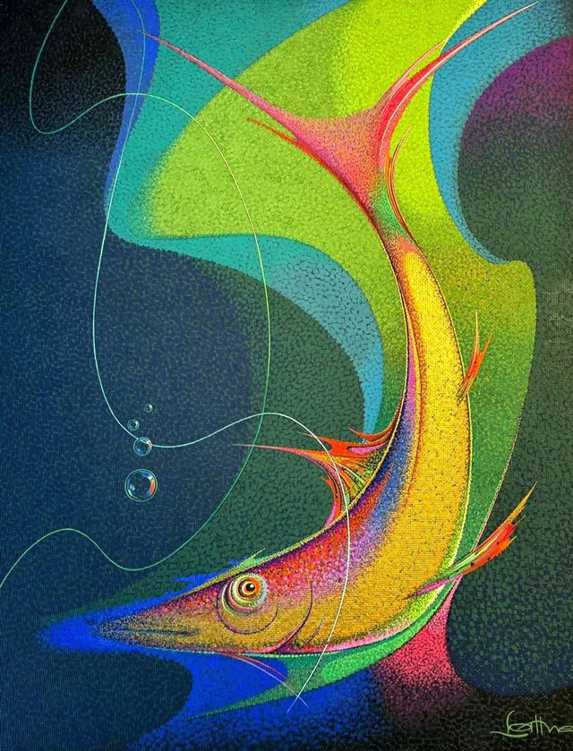 Konrad Adolf Lattner Fisch, Pastell, um 1960, Maße 70x50 cm
