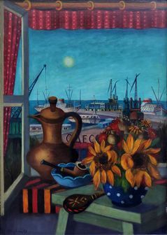 Stephan, Oskar Erich "Stilleben vor Odessaer Hafen", Öl auf Hartfaser, 1983, 90x64 cm
