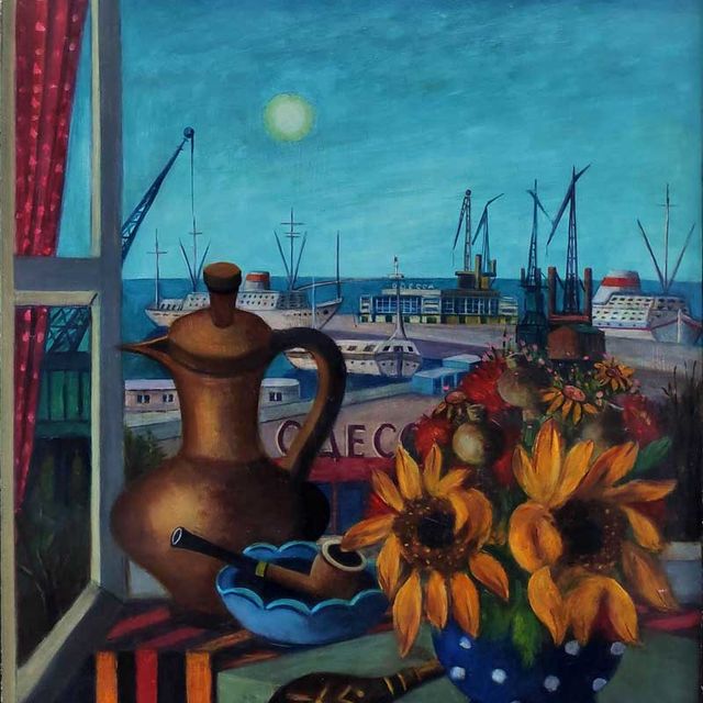 Stephan, Oskar Erich "Stilleben vor Odessaer Hafen", Öl auf Hartfaser, 1983, 90x64 cm