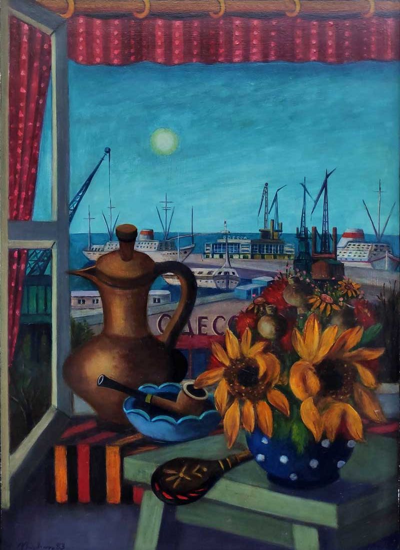 Stephan, Oskar Erich "Stilleben vor Odessaer Hafen", Öl auf Hartfaser, 1983, 90x64 cm