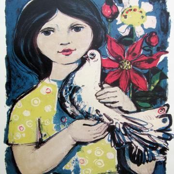 Womacka, Walter „Mädchen mit Taube“, Siebdruck, 2009