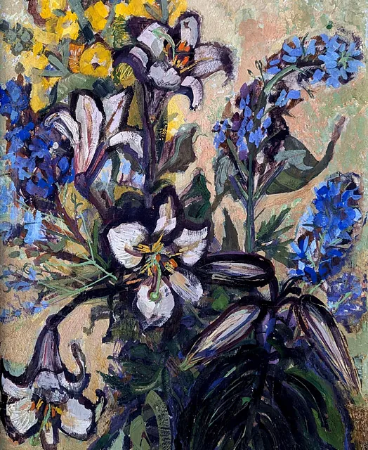 Pietzke, Wilma "Sommerblumen in Vase", Öl, 1967, 100x60 cm