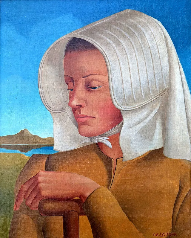Konrad Adolf Lattner (1896 Anklam - 1979 Göttingen) Landfrau mit weißer Haube, Öl auf Leinwand, um 193040, 48x38 cm